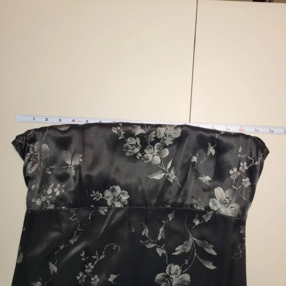 Maxi Dress Satin Black Silver Floral‎ Size Small Empire Waist Whimsygoth Fairy